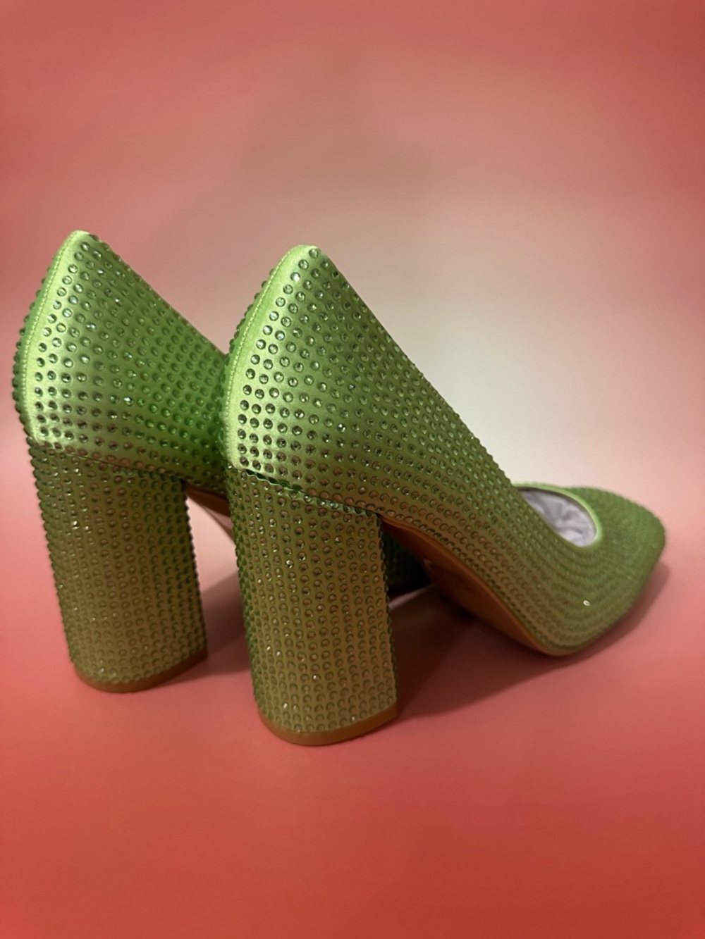 Cape Robbin Mint Green Crystal Block Heel Pumps - Picture 2 of 6